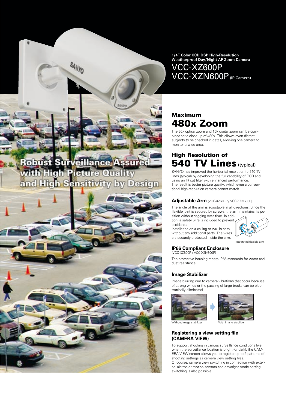 480x zoom, 540 tv lines, Maximum | High resolution of | Sanyo VCC-ZM600P User Manual | Page 2 / 6