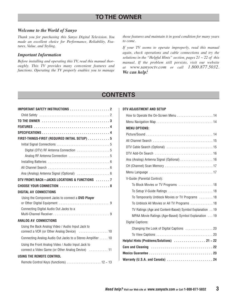 Sanyo Vizzon HT27546 User Manual | Page 3 / 68