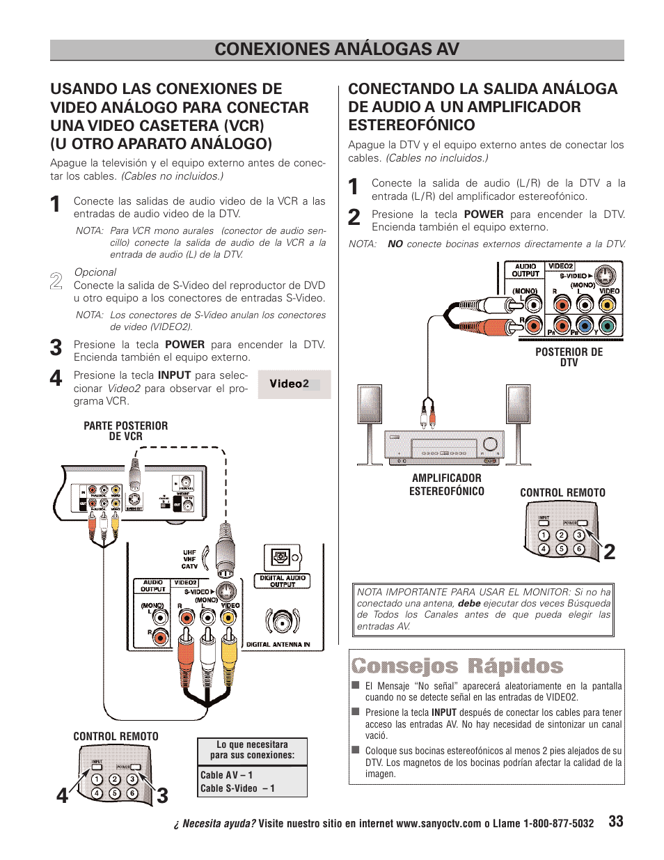 Conexiones análogas av | Sanyo Vizzon HT27546 User Manual | Page 33 / 68