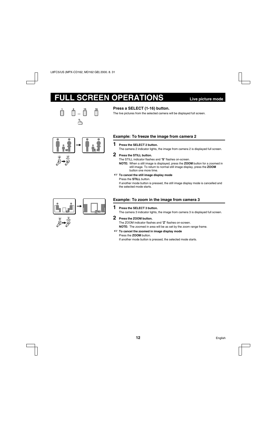 Full screen operations | Sanyo MPX-MD162 User Manual | Page 13 / 55