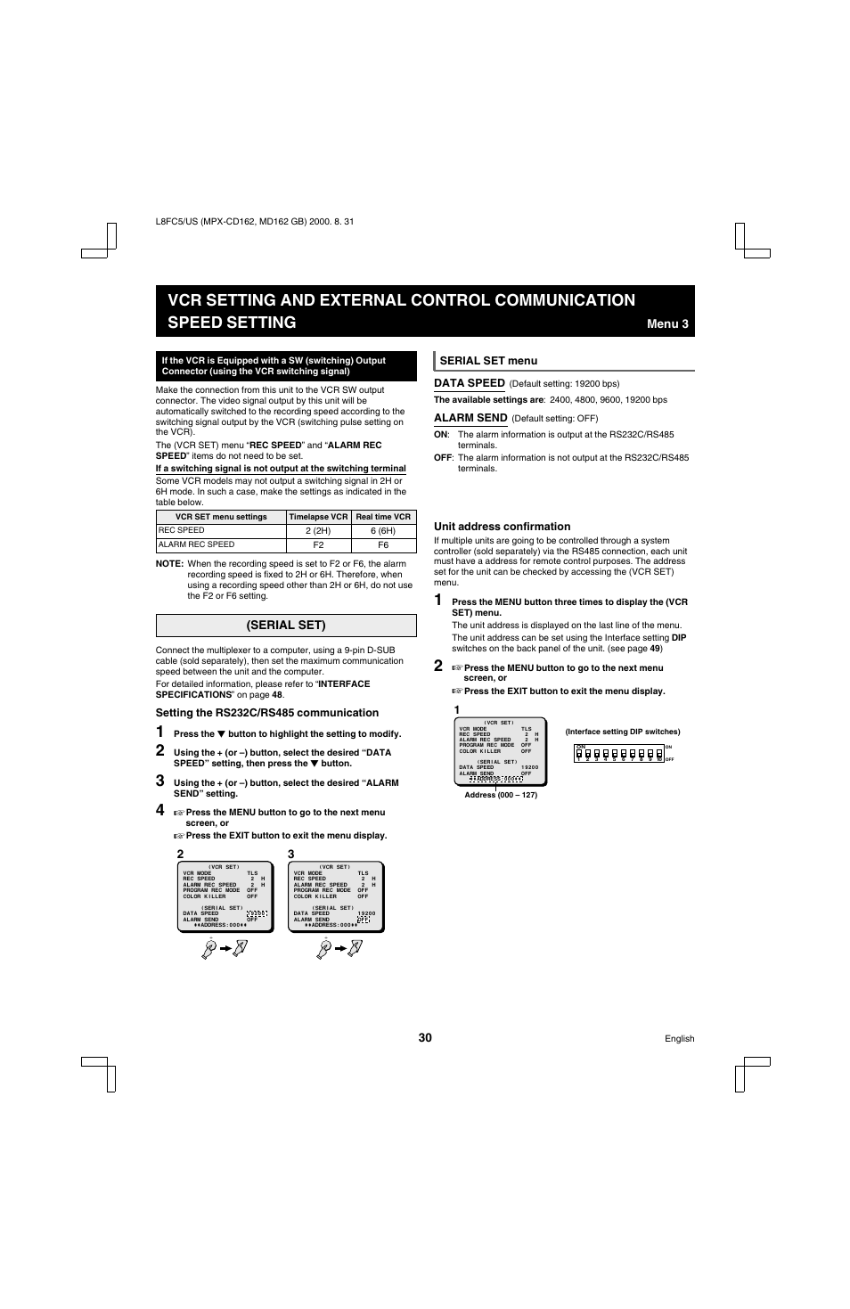 Menu 3, Serial set) | Sanyo MPX-MD162 User Manual | Page 31 / 55