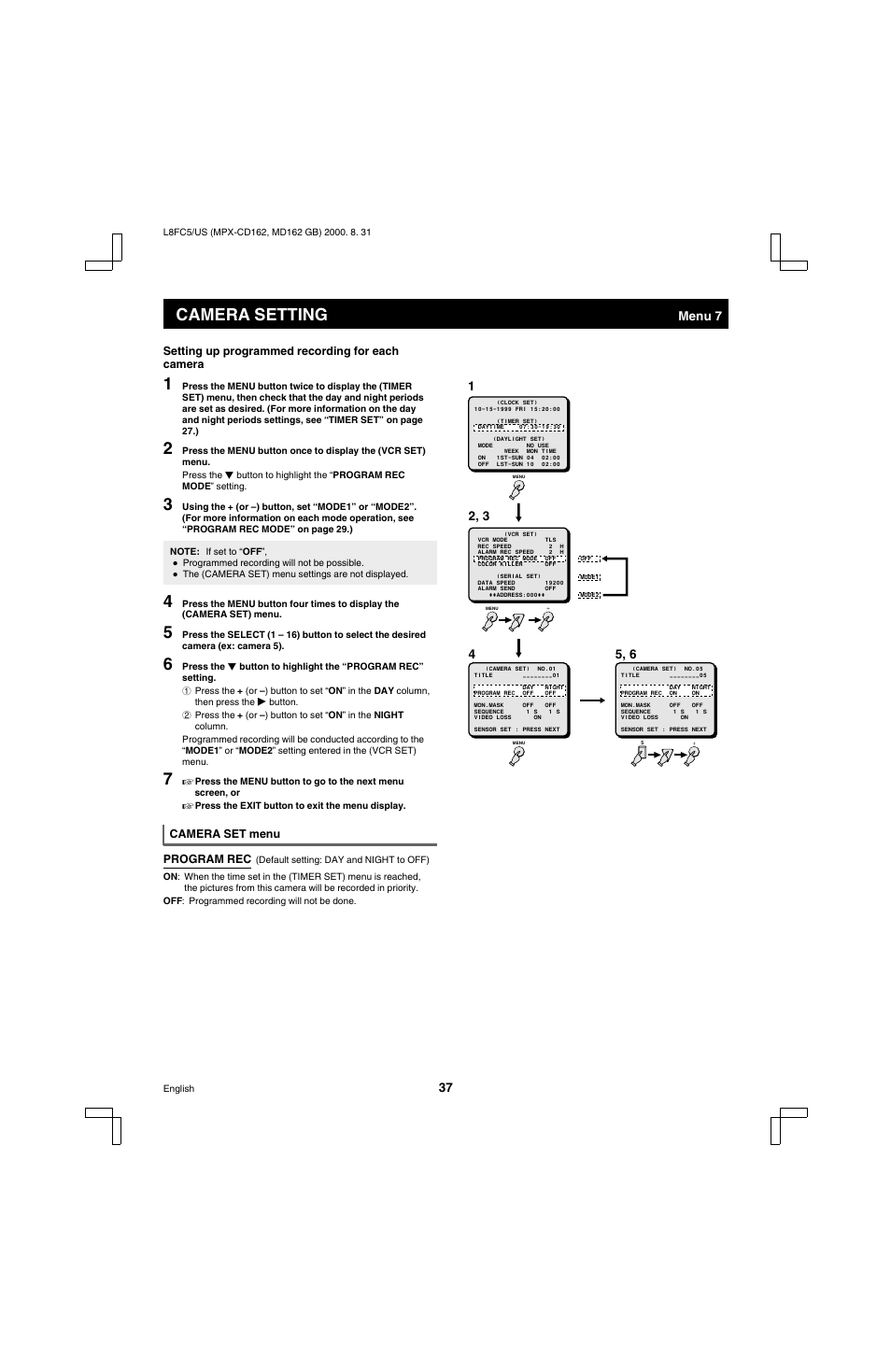 Camera setting, Menu 7 | Sanyo MPX-MD162 User Manual | Page 38 / 55