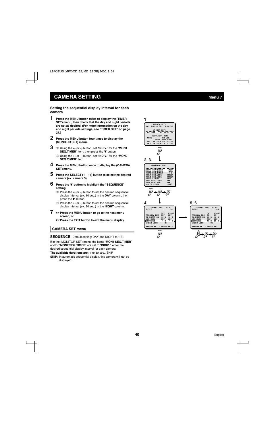 Camera setting, Menu 7 | Sanyo MPX-MD162 User Manual | Page 41 / 55