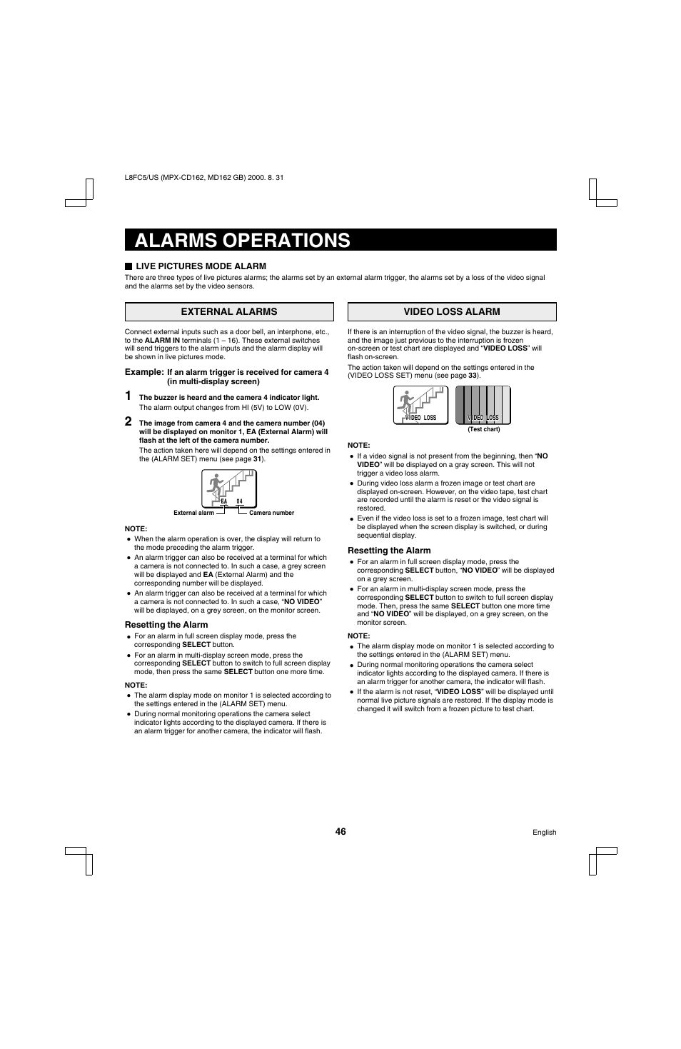 Alarms operations | Sanyo MPX-MD162 User Manual | Page 47 / 55