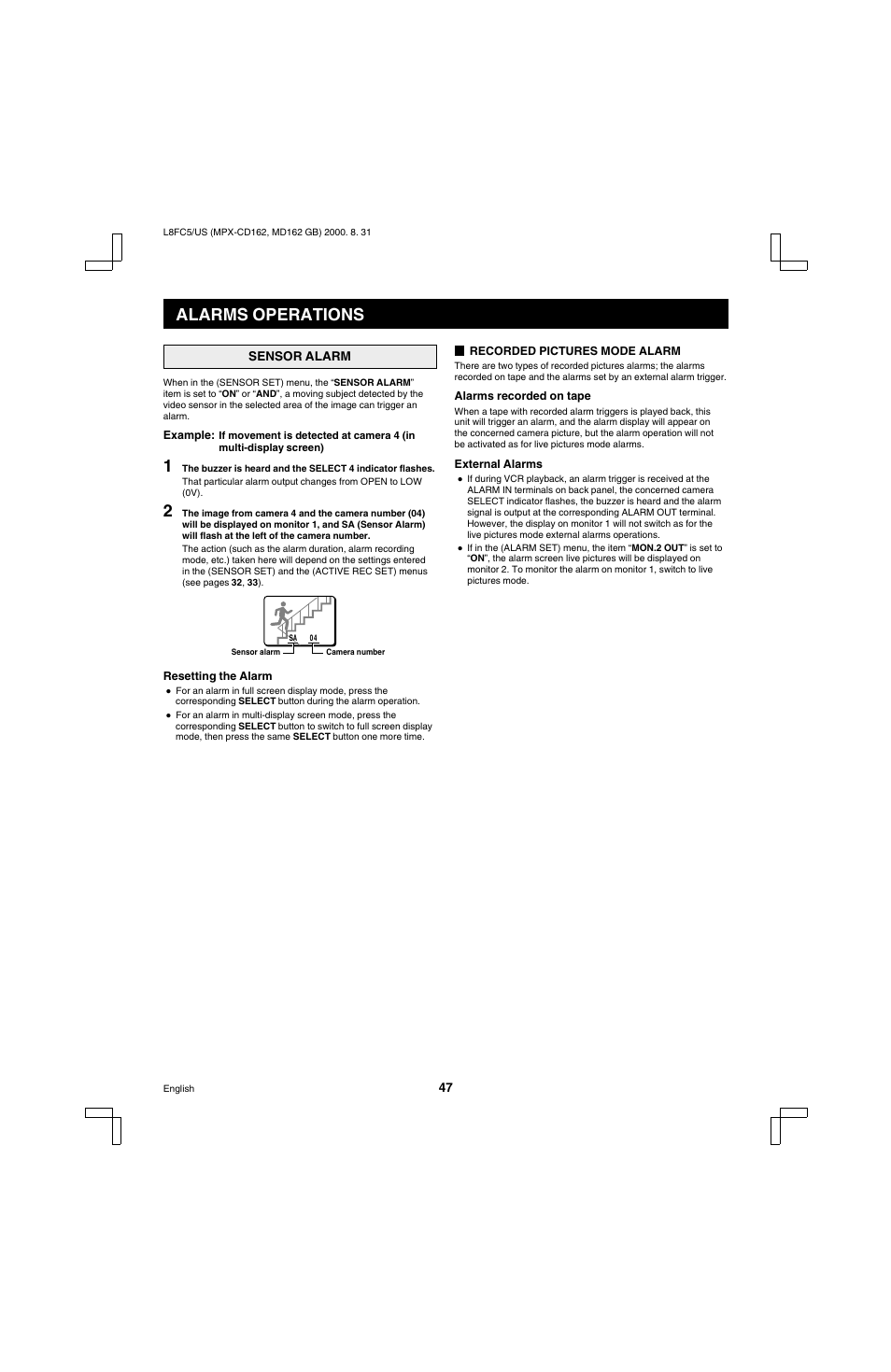 Alarms operations | Sanyo MPX-MD162 User Manual | Page 48 / 55