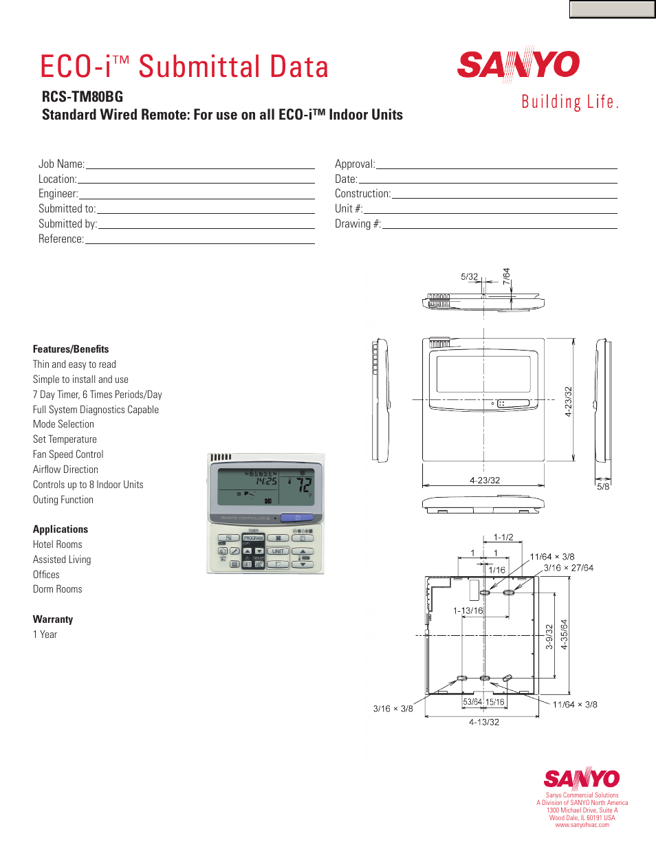 Sanyo ECO-i RCS-TM80BG User Manual | 1 page