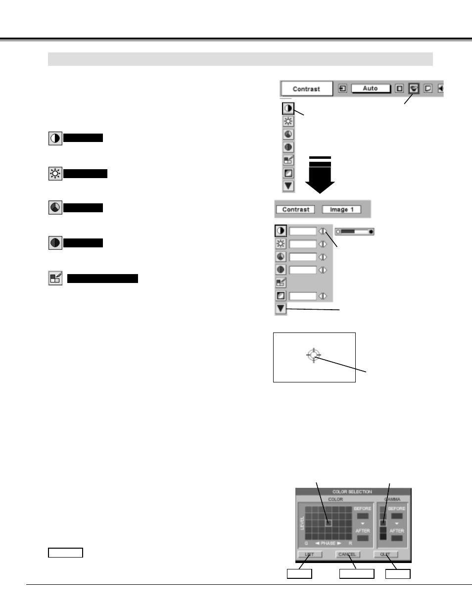 Video input, Image level adjustment | Sanyo PLV-70 User Manual | Page 34 / 48