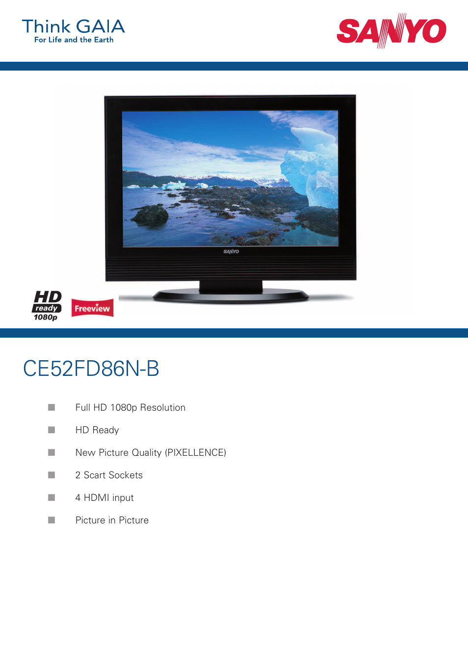 Sanyo CE52FD86N-B User Manual | 2 pages