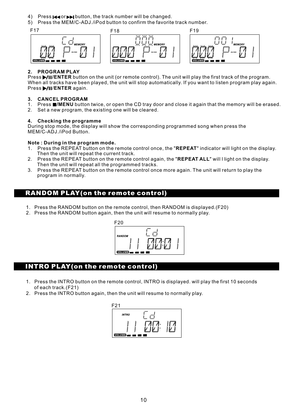 頁面 12, Random play(on the remote control), Intro play(on the remote control) | Sanyo DC-MX40i User Manual | Page 12 / 19