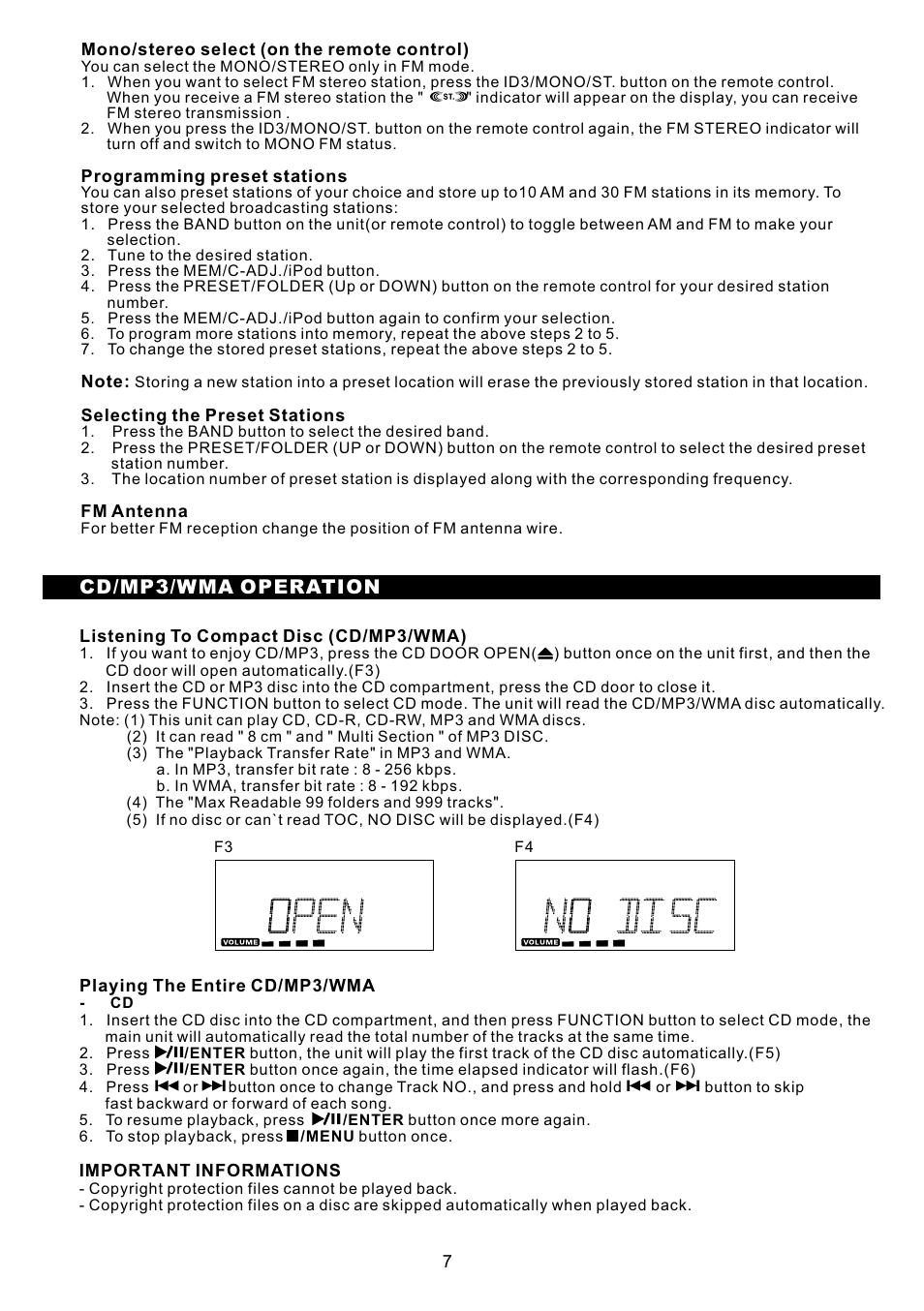 頁面 9, Cd/mp3/wma operation | Sanyo DC-MX40i User Manual | Page 9 / 19