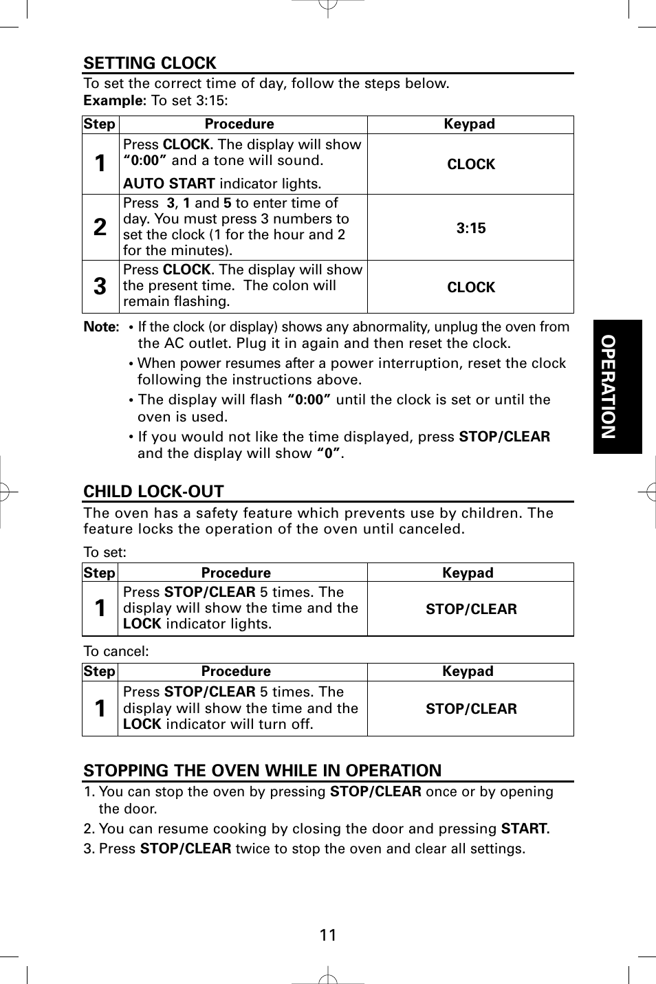 Opera tion | Sanyo EM-S9515W User Manual | Page 11 / 36