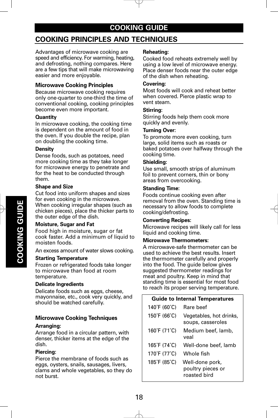 Cooking guide, Cooking guide cooking principles and techniques | Sanyo EM-S9515W User Manual | Page 18 / 36