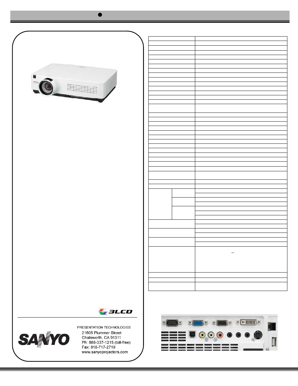 Sanyo 3500 ANSI LUMENS PLC-XU355 User Manual | 1 page