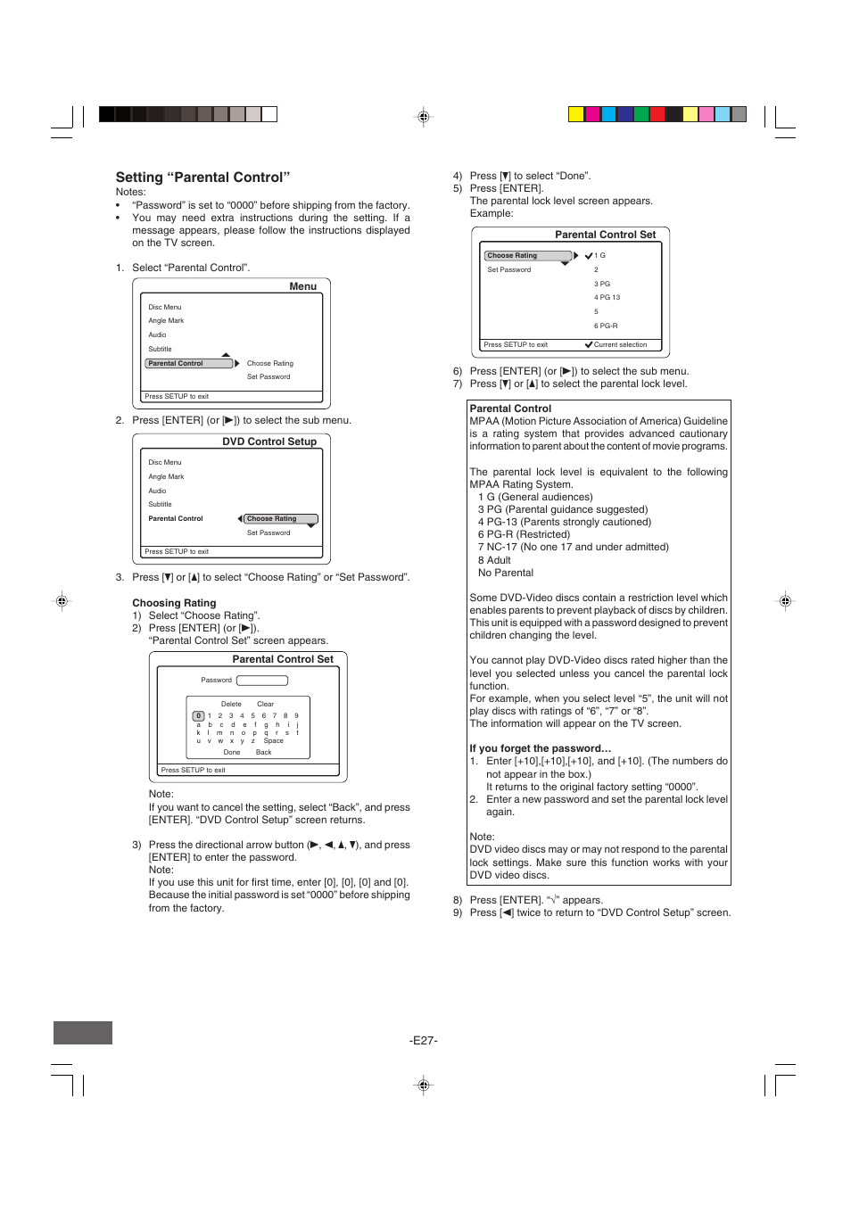 Setting “parental control | Sanyo DRW-500 User Manual | Page 28 / 64