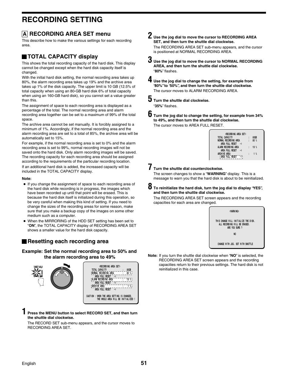 Recording setting | Sanyo DSR-3016 User Manual | Page 52 / 96