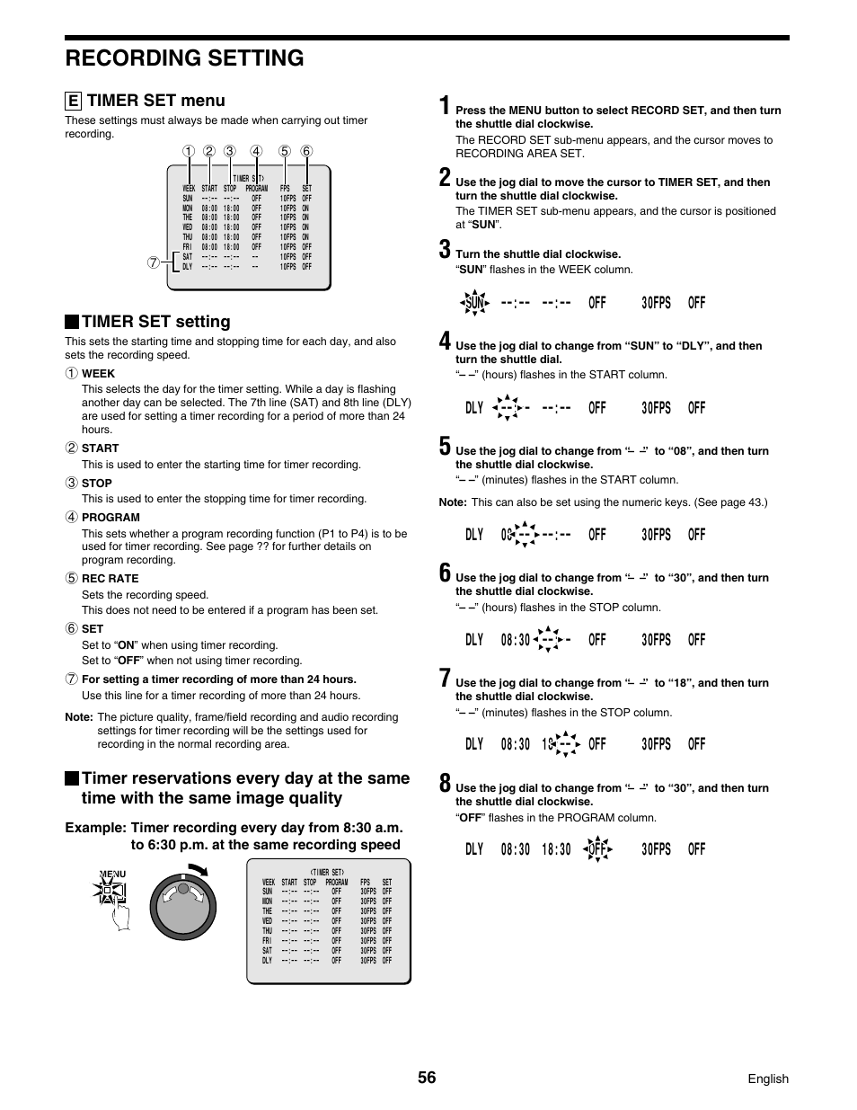 Recording setting | Sanyo DSR-3016 User Manual | Page 57 / 96