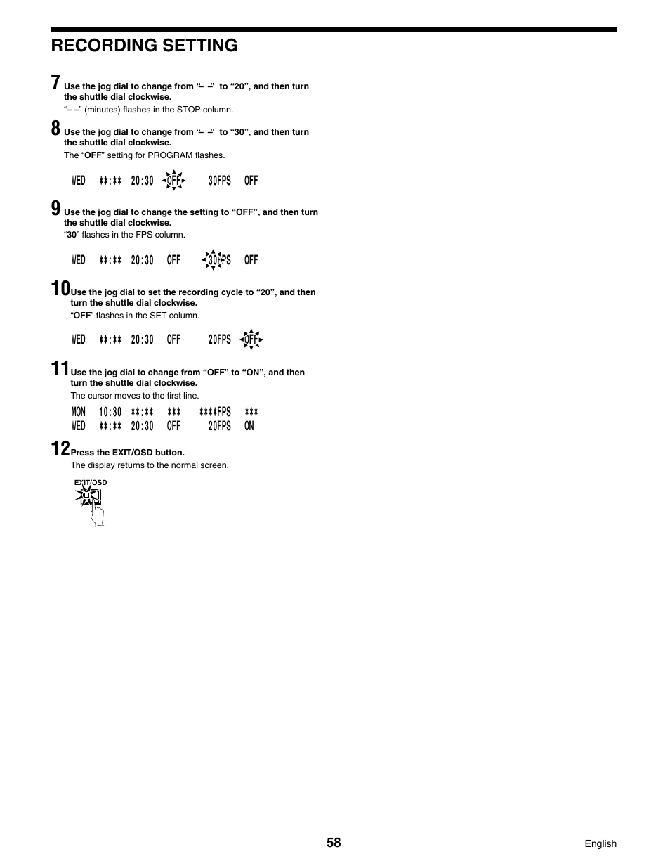 Recording setting | Sanyo DSR-3016 User Manual | Page 59 / 96