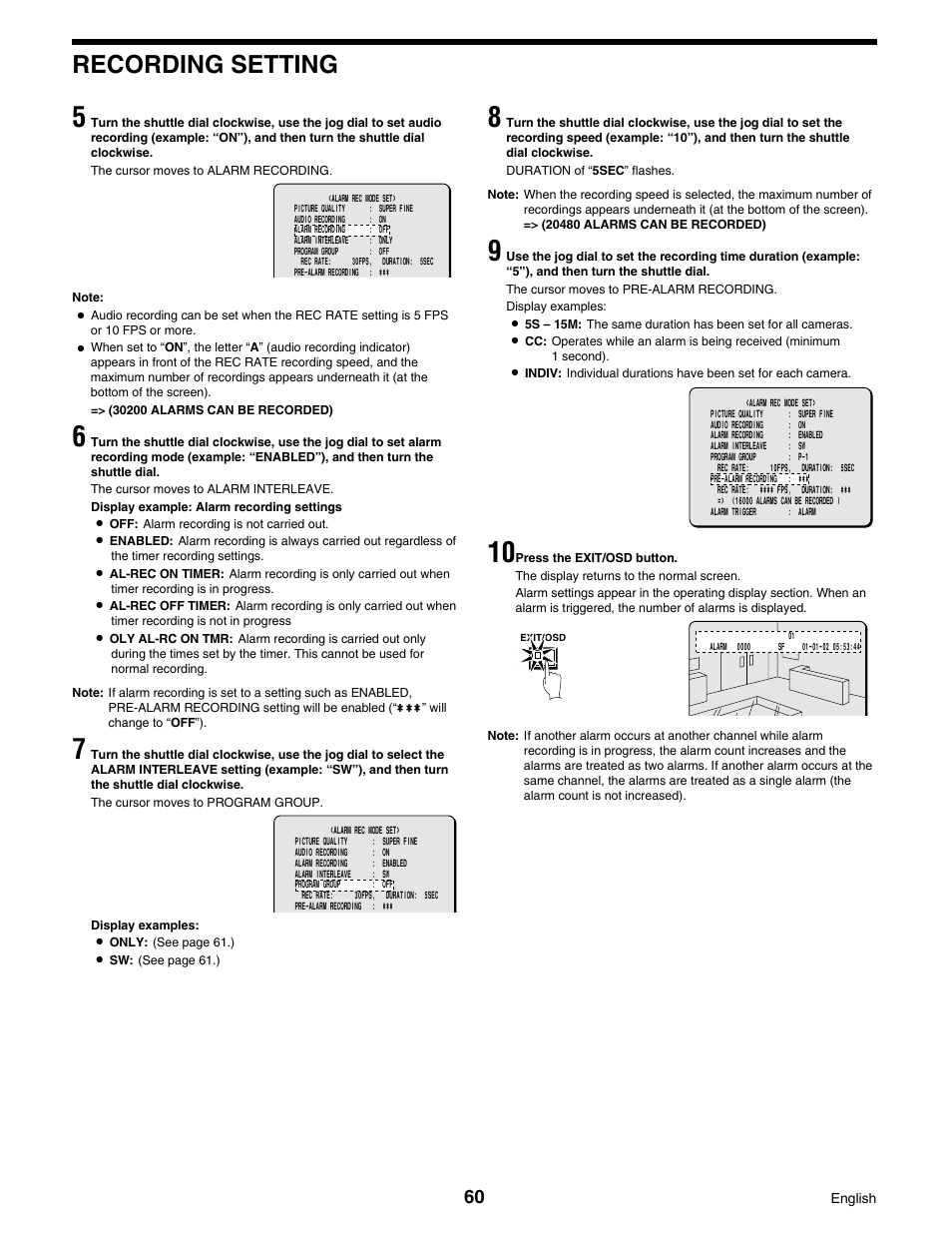 Recording setting | Sanyo DSR-3016 User Manual | Page 61 / 96