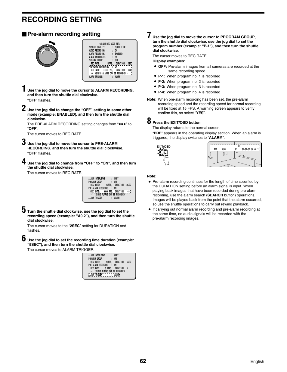 Recording setting | Sanyo DSR-3016 User Manual | Page 63 / 96