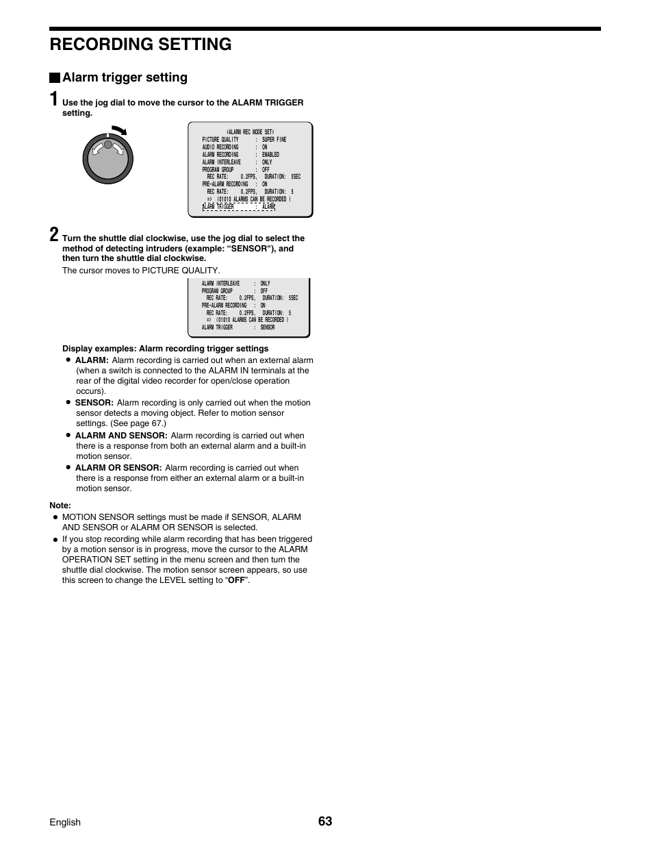 Recording setting | Sanyo DSR-3016 User Manual | Page 64 / 96