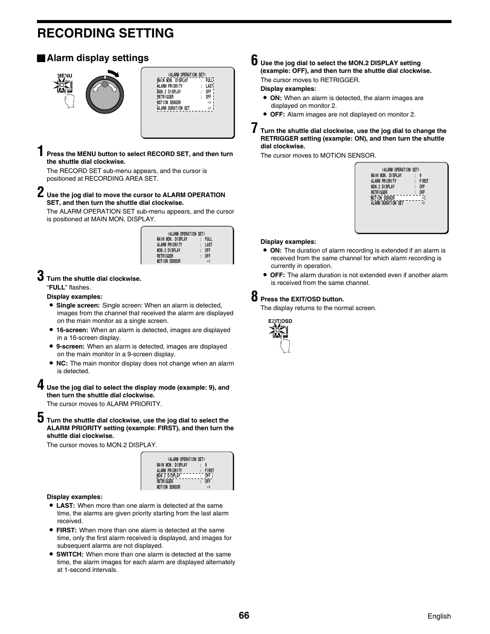 Recording setting | Sanyo DSR-3016 User Manual | Page 67 / 96