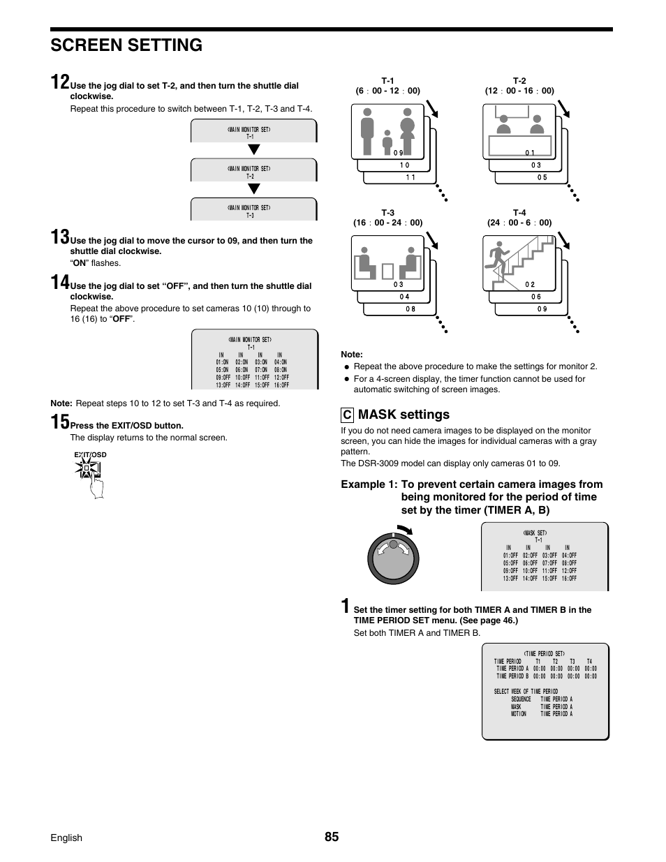 Screen setting, Mask settings | Sanyo DSR-3016 User Manual | Page 86 / 96