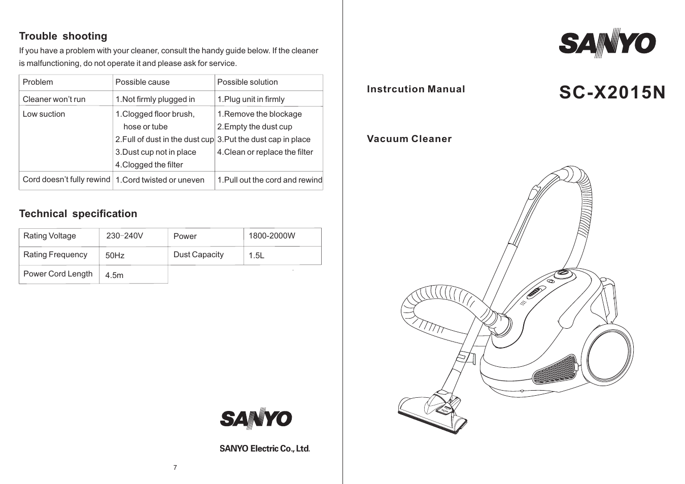 Sanyo SC-X2015N User Manual | 4 pages