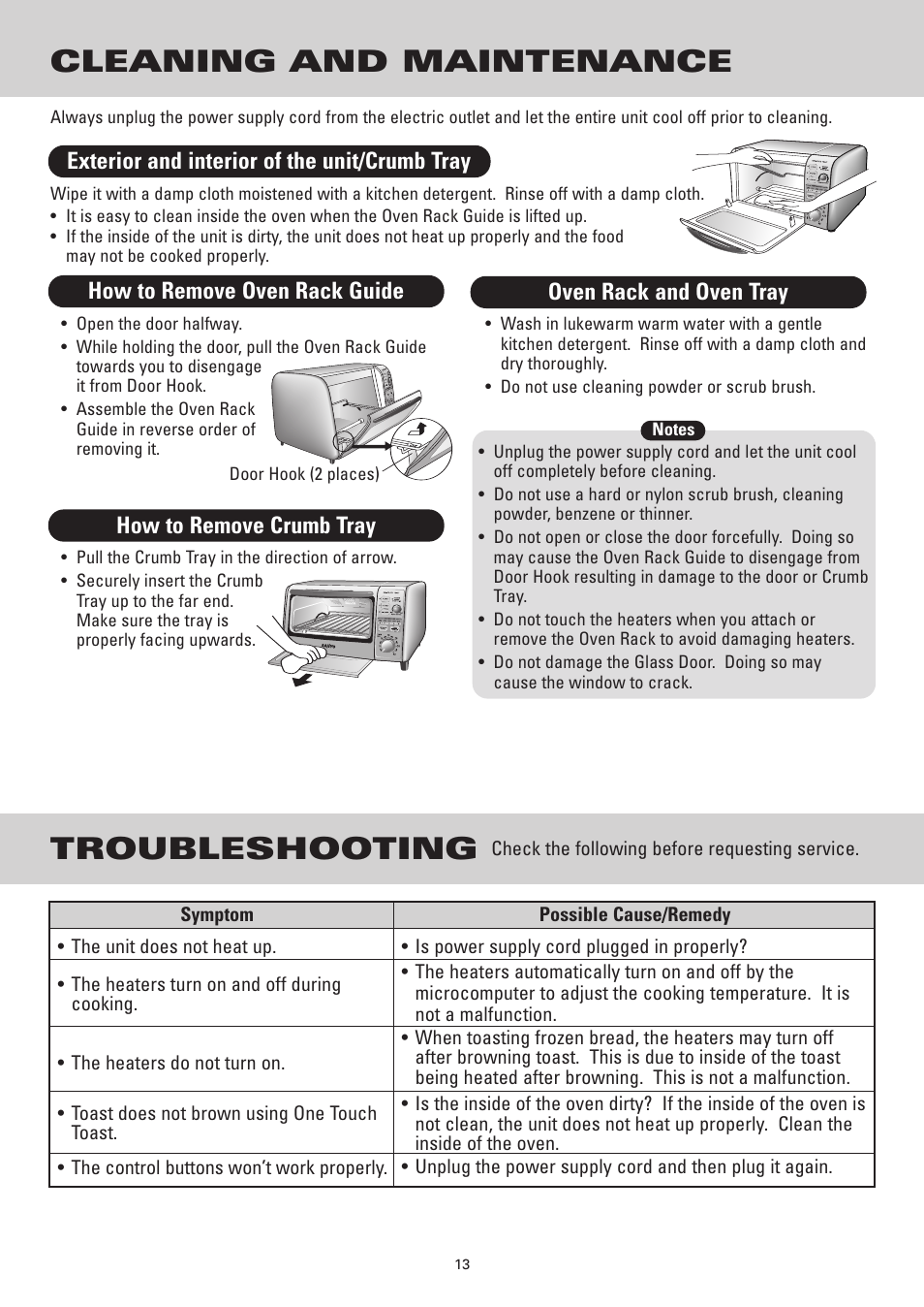 Cleaning and maintenance troubleshooting | Sanyo SK-VF7S User Manual | Page 13 / 32