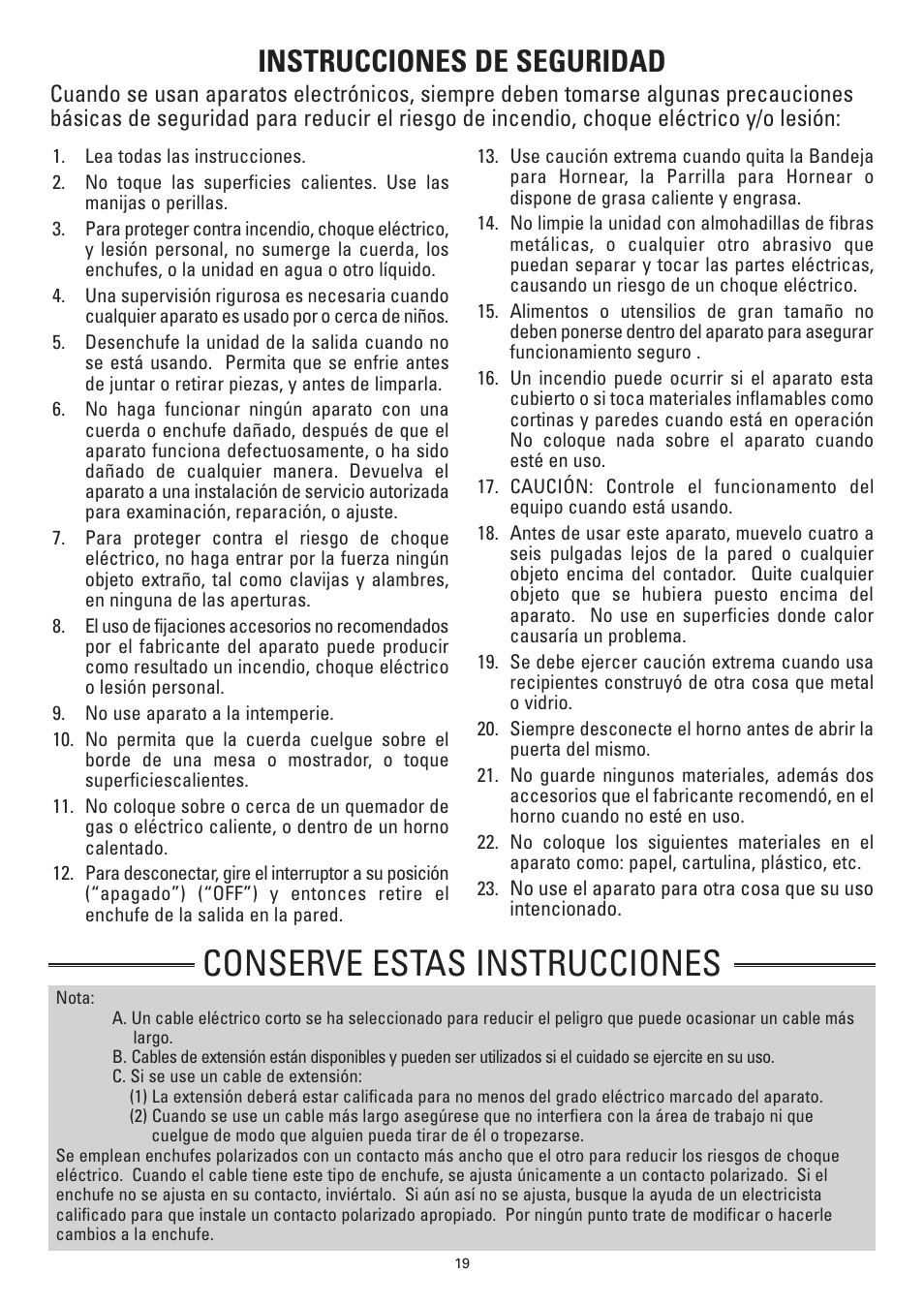 Conserve estas instrucciones, Instrucciones de seguridad | Sanyo SK-VF7S User Manual | Page 19 / 32
