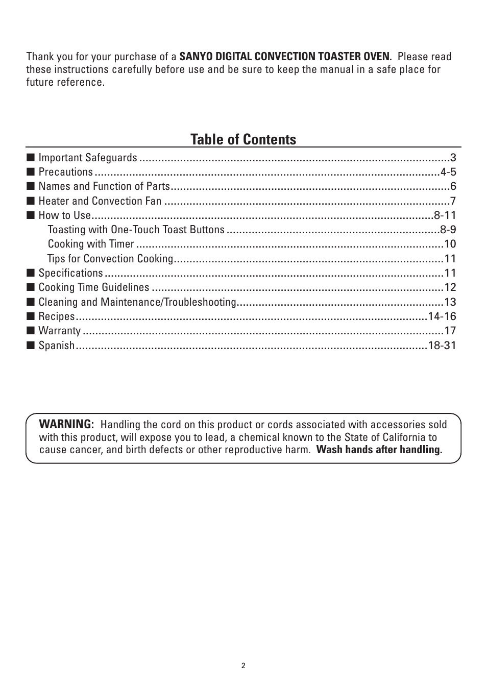 Sanyo SK-VF7S User Manual | Page 2 / 32