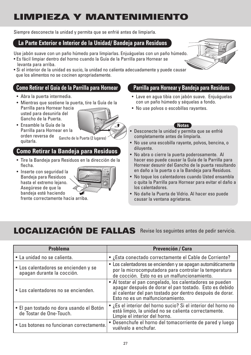 Limpieza y mantenimiento localización de fallas, Como retirar la bandeja para residuos | Sanyo SK-VF7S User Manual | Page 27 / 32