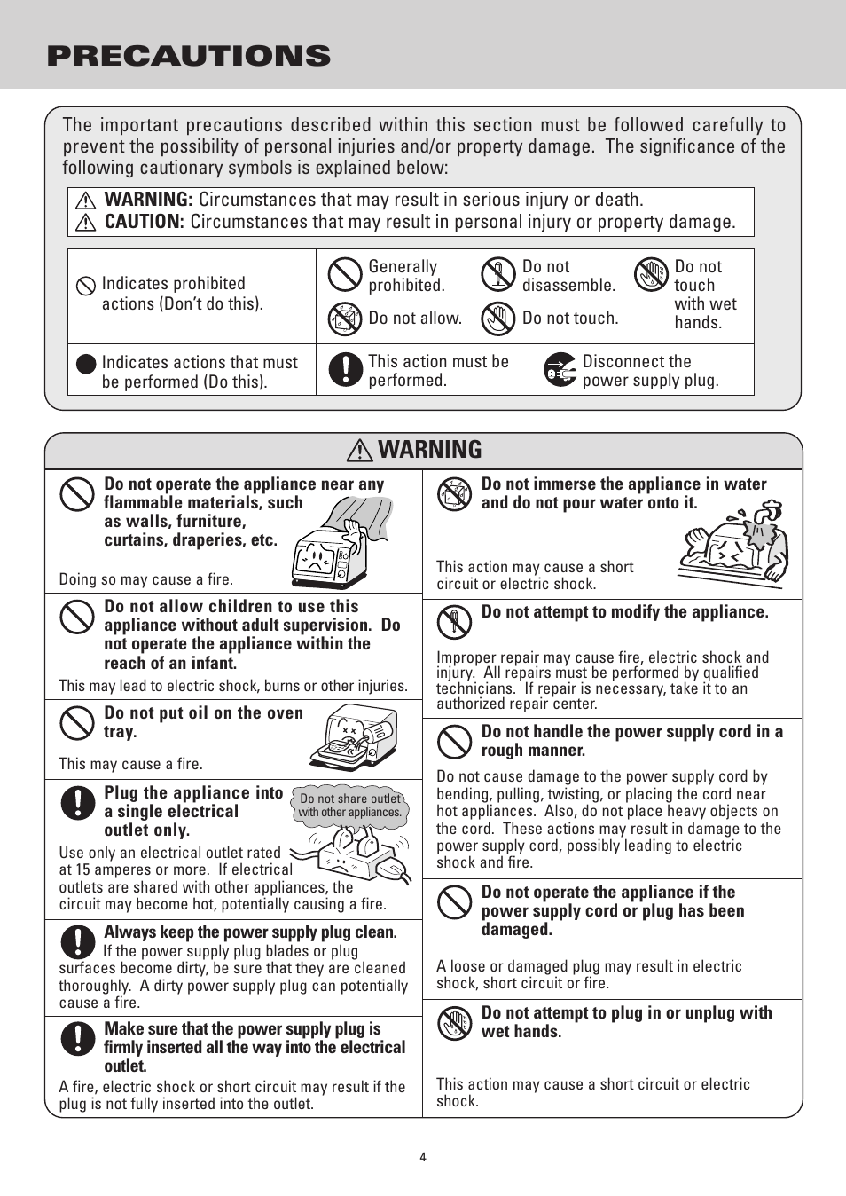 Precautions, Warning | Sanyo SK-VF7S User Manual | Page 4 / 32