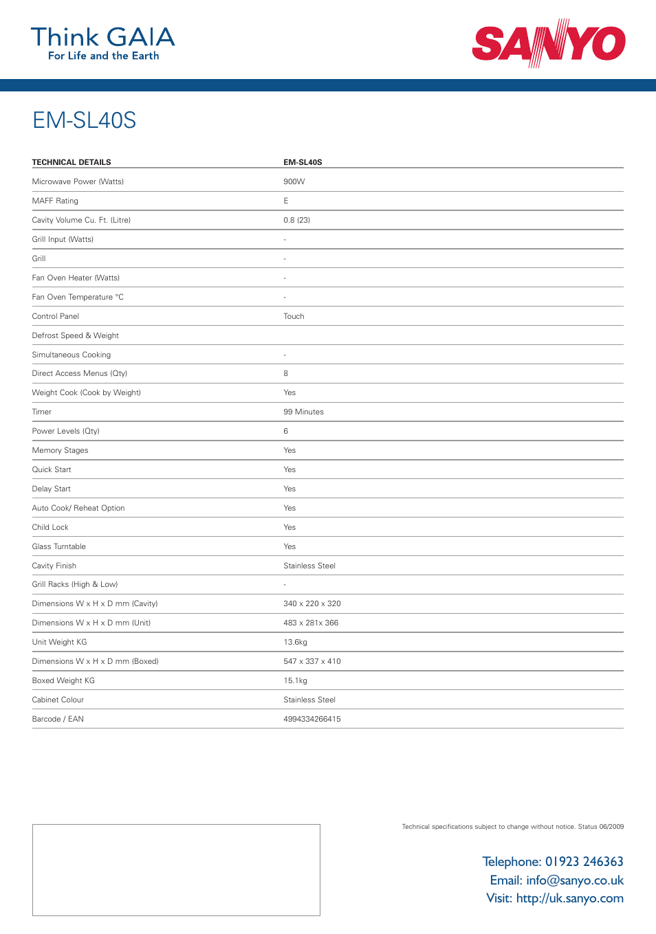 Em-sl40s | Sanyo EM-SL40S User Manual | Page 2 / 2