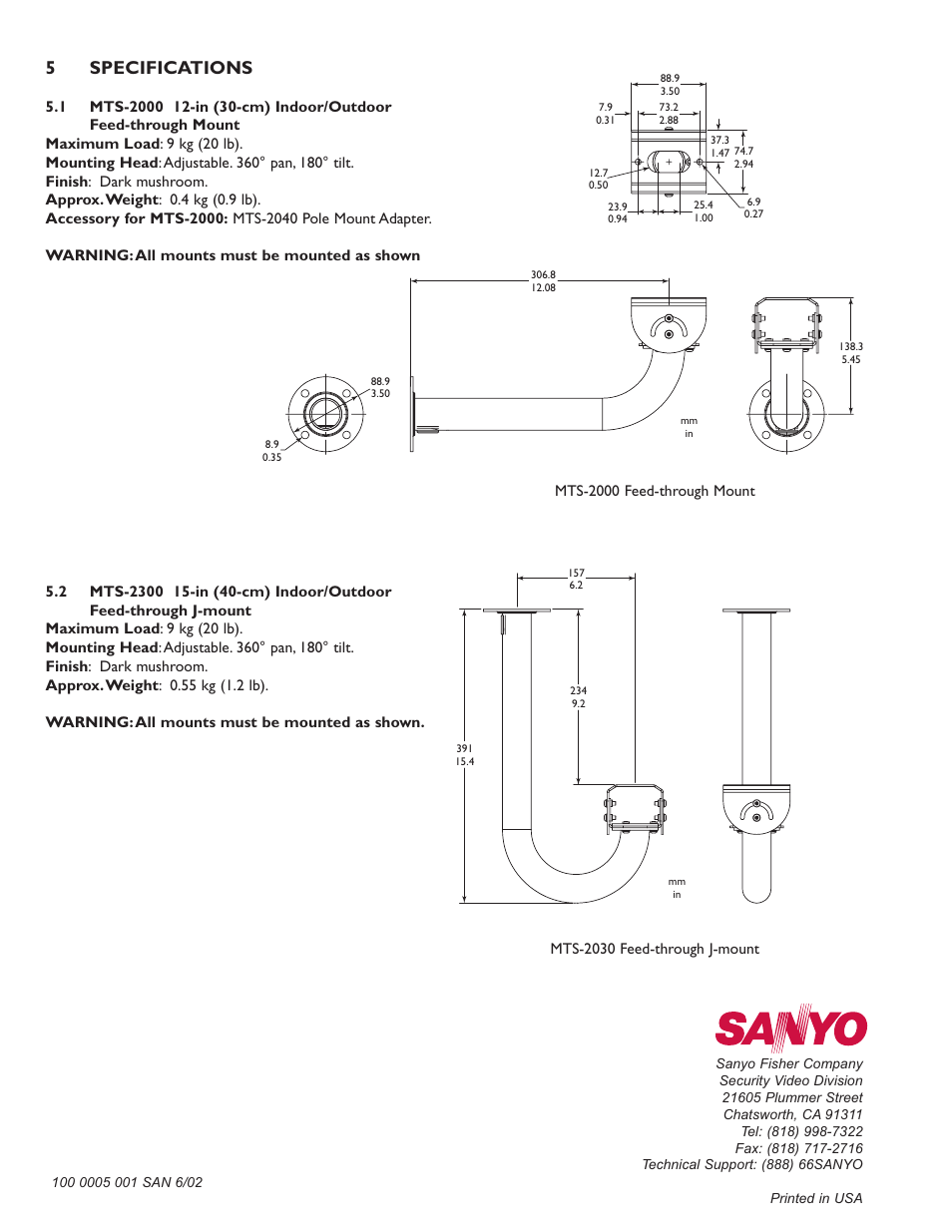 5specifications | Sanyo MTS-2030 User Manual | Page 4 / 4