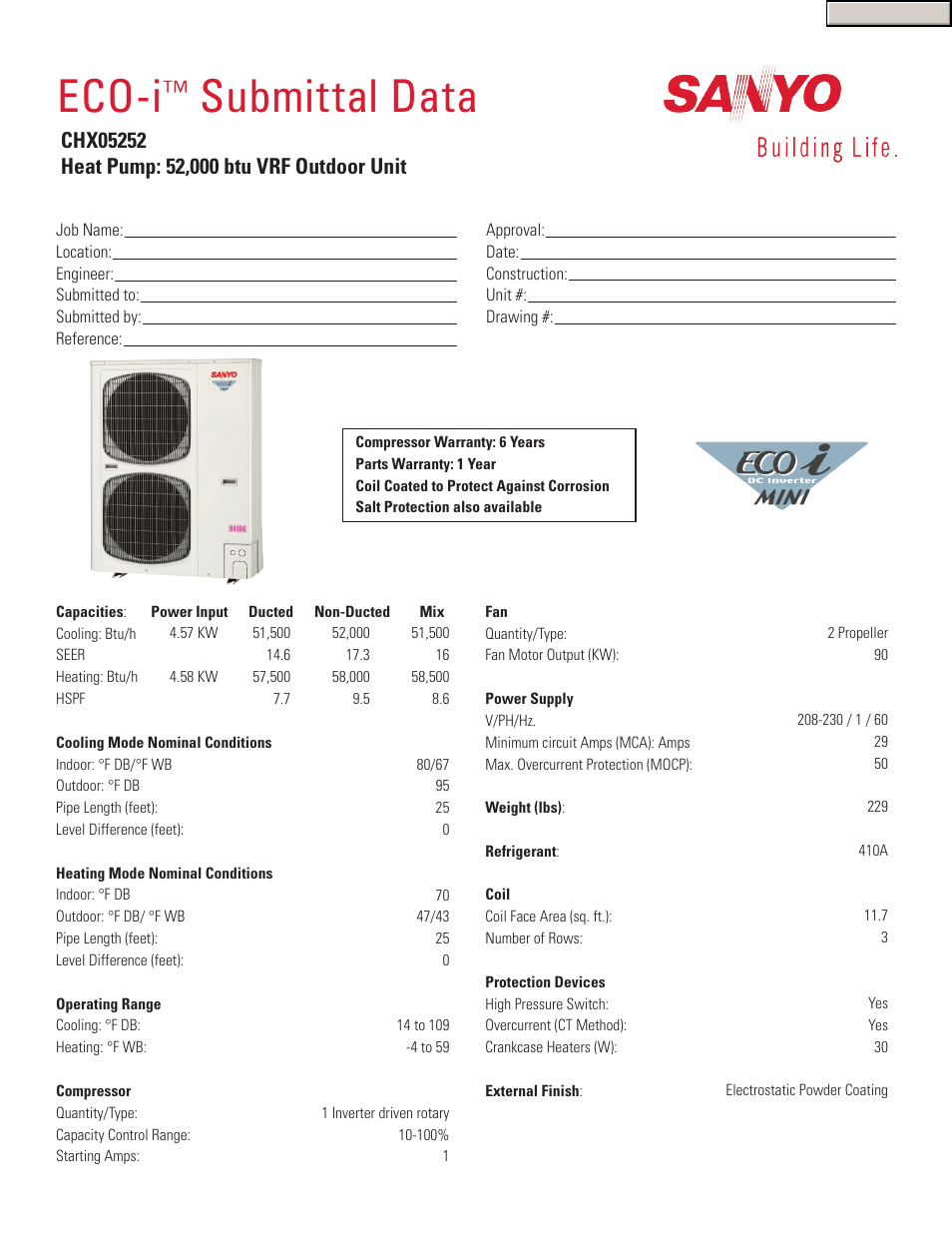 Sanyo ECO-i CHX05252 User Manual | 2 pages