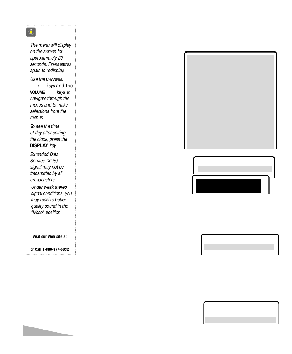 Tv adjustment and setup, Quicktips, How to operate the on-screen menu | Setting the clock, Set ting audio mode | Sanyo DS32830H User Manual | Page 12 / 68