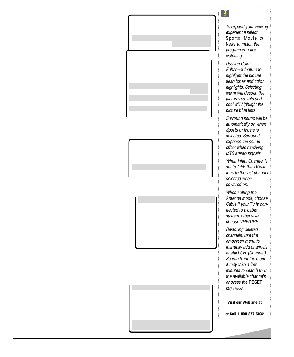 Quicktips, Adjusting picture/sound, Initial channel setup | Adding or deleting channels, Press and hold the 1 key until c1–– appears, Need help | Sanyo DS32830H User Manual | Page 13 / 68