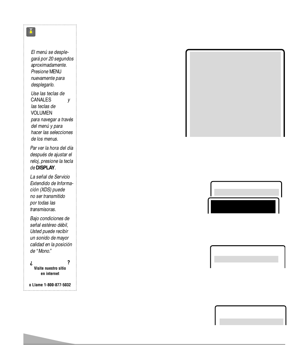 Ajustes del tv, Consejos rápidos, Como operar el menú en pantalla | Ajustando el reloj, Ajuste el modo de audio | Sanyo DS32830H User Manual | Page 36 / 68