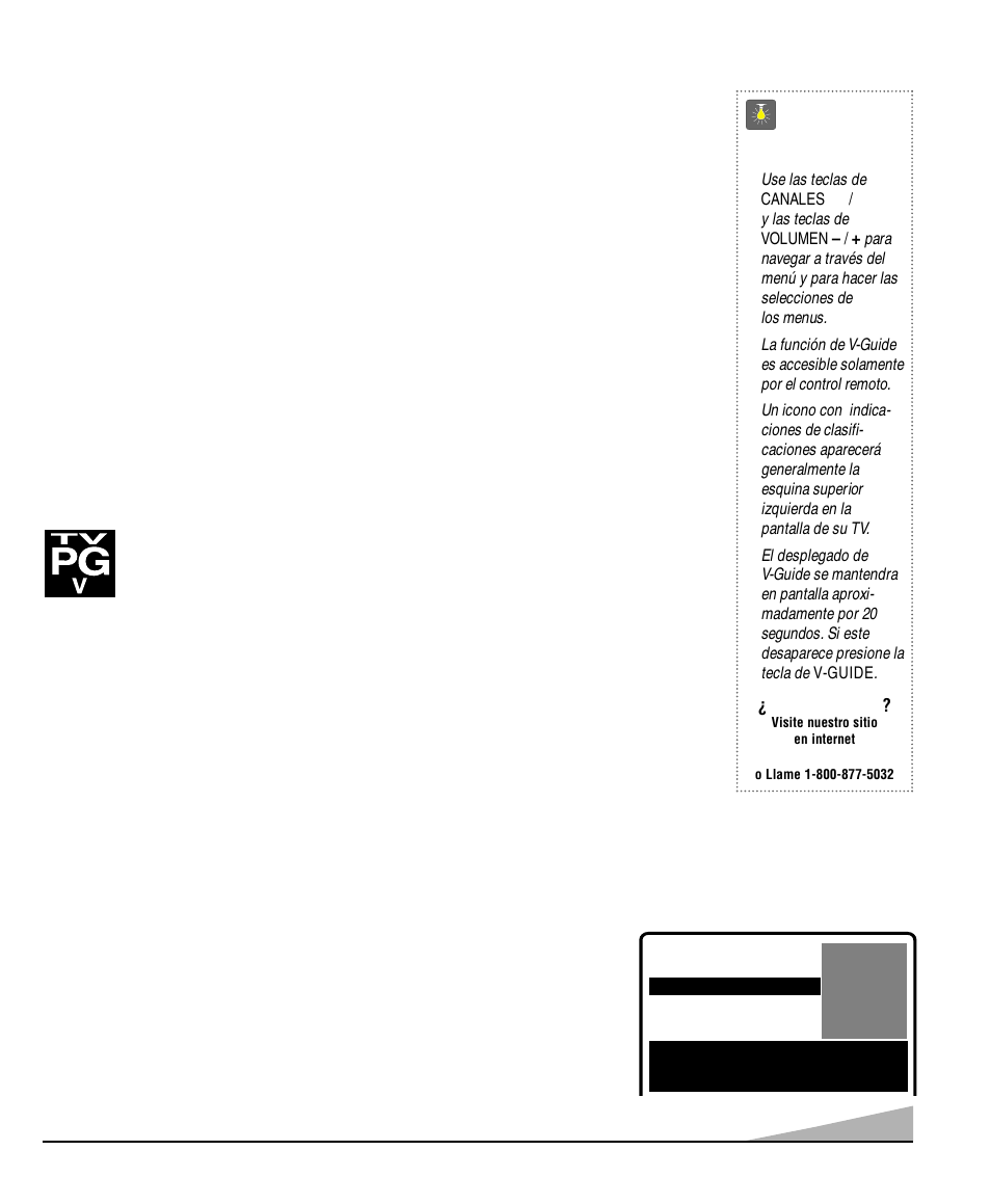 Informacíon de guía-v, Operacion de guía-v, Consejos rápidos | Sanyo DS32830H User Manual | Page 43 / 68