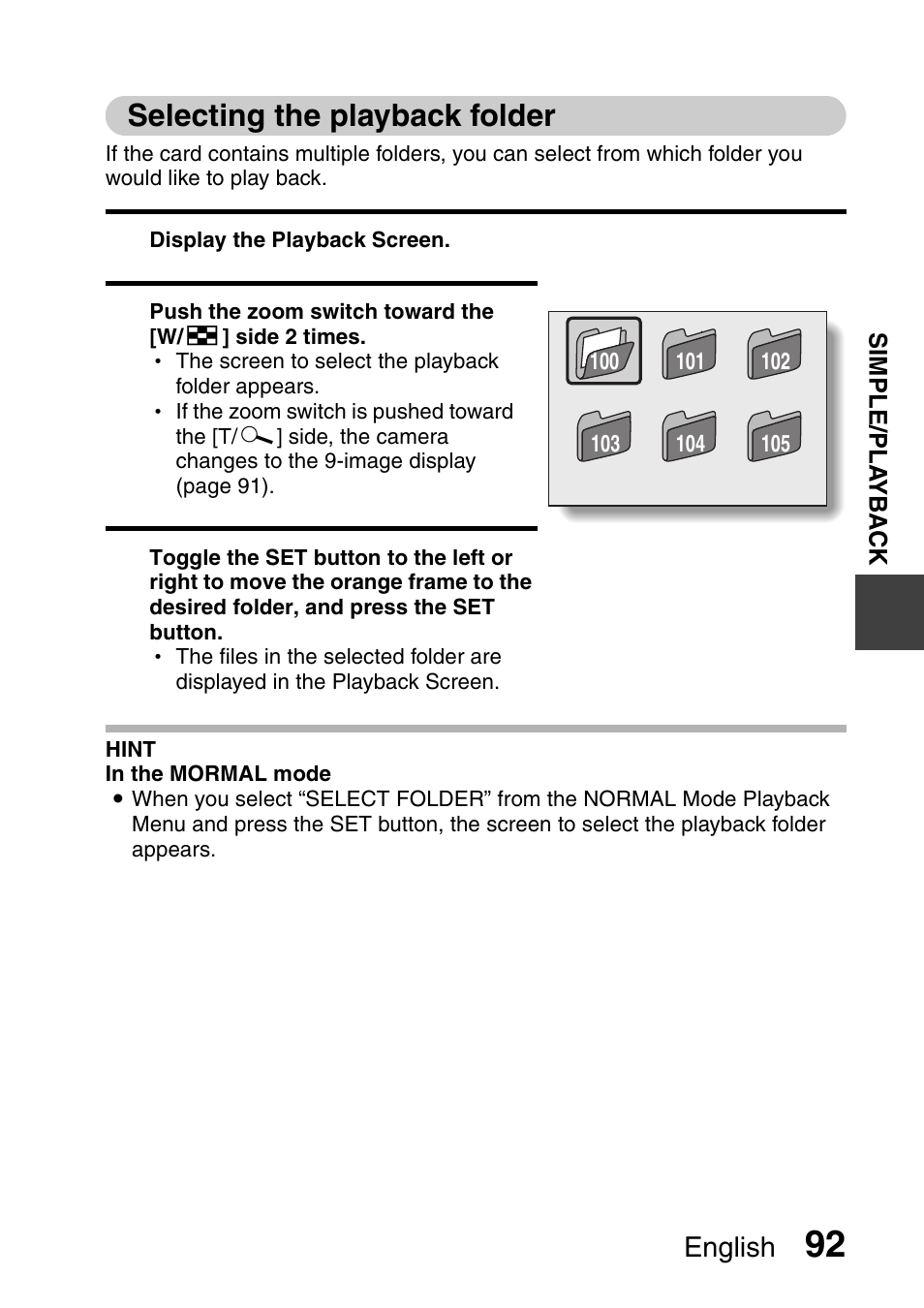 Selecting the playback folder | Sanyo VPC-HD1000 User Manual | Page 107 / 243