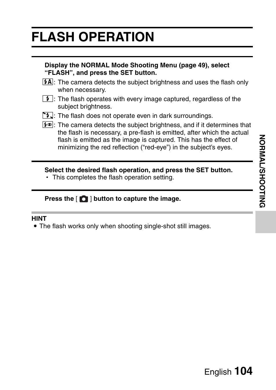 Flash operation | Sanyo VPC-HD1000 User Manual | Page 119 / 243