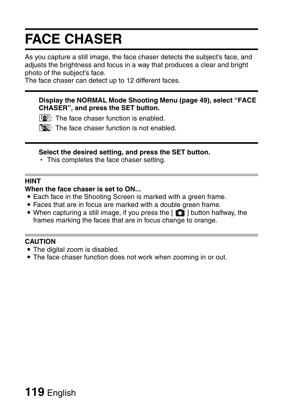 Face chaser | Sanyo VPC-HD1000 User Manual | Page 134 / 243