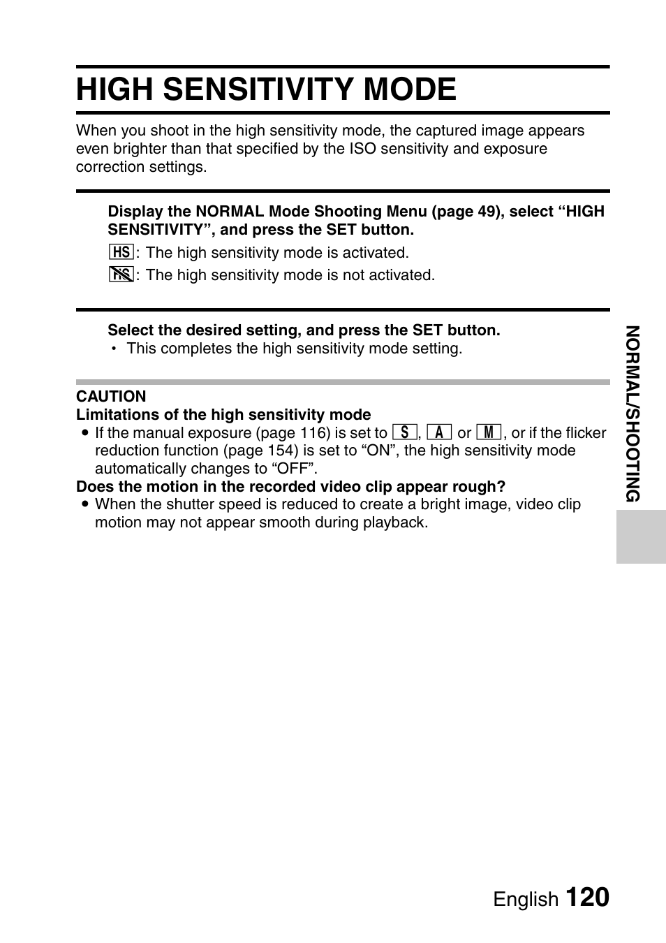 High sensitivity mode | Sanyo VPC-HD1000 User Manual | Page 135 / 243