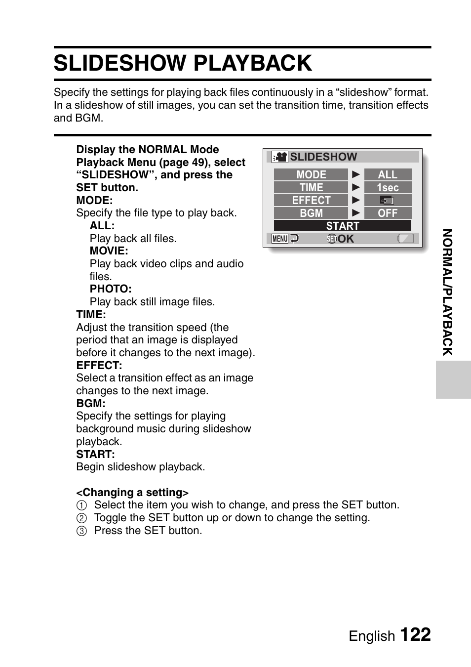 Slideshow playback, English | Sanyo VPC-HD1000 User Manual | Page 137 / 243