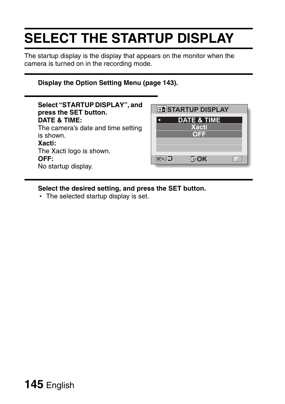 Select the startup display | Sanyo VPC-HD1000 User Manual | Page 160 / 243