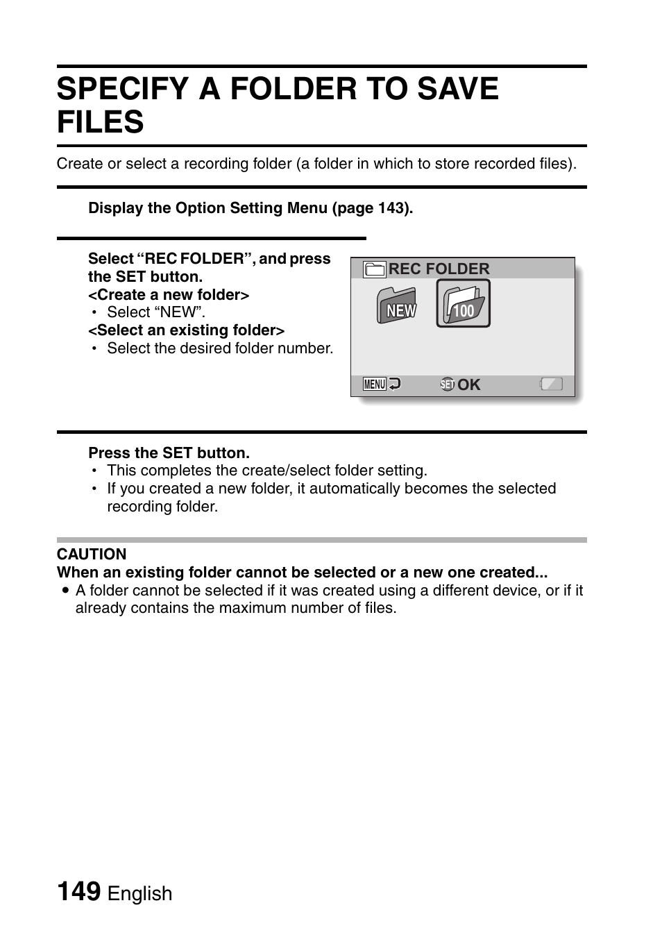 Specify a folder to save files | Sanyo VPC-HD1000 User Manual | Page 164 / 243