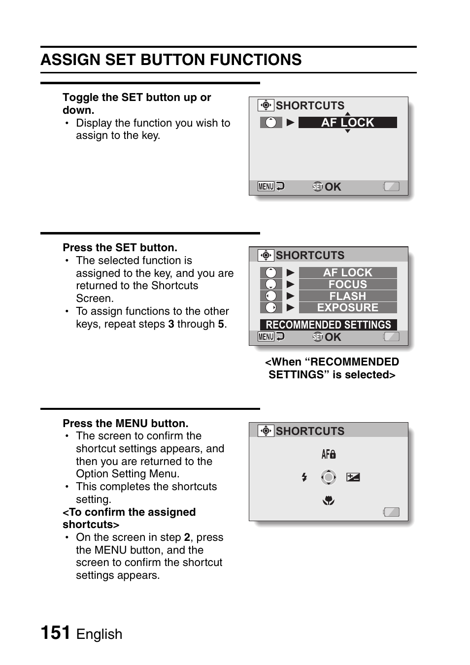 Assign set button functions, English | Sanyo VPC-HD1000 User Manual | Page 166 / 243