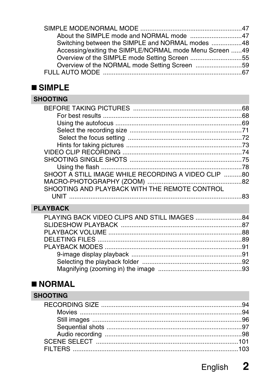 English, Simple, Normal | Sanyo VPC-HD1000 User Manual | Page 17 / 243