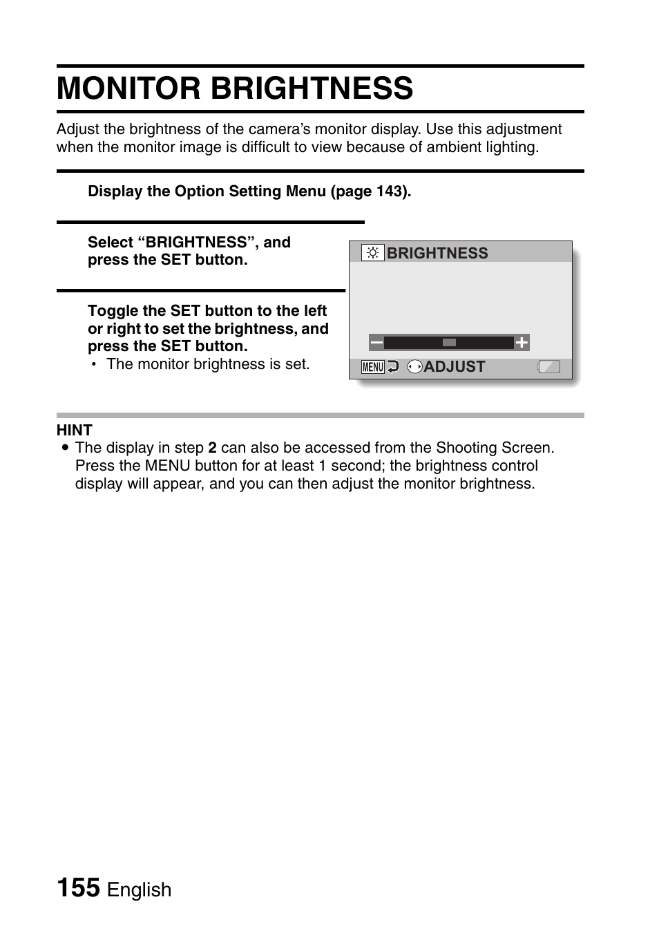 Monitor brightness | Sanyo VPC-HD1000 User Manual | Page 170 / 243