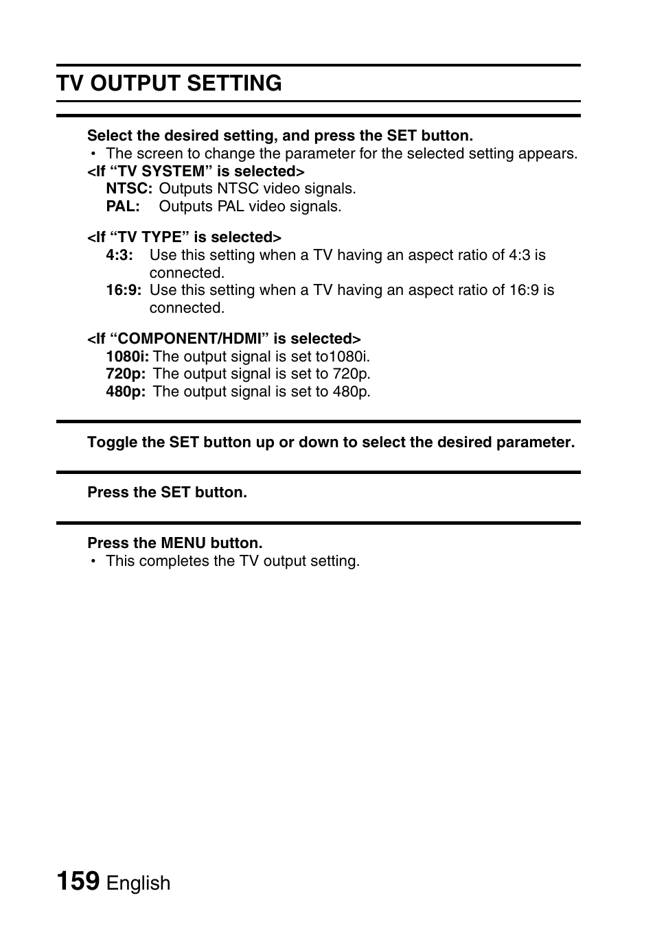 Tv output setting | Sanyo VPC-HD1000 User Manual | Page 174 / 243